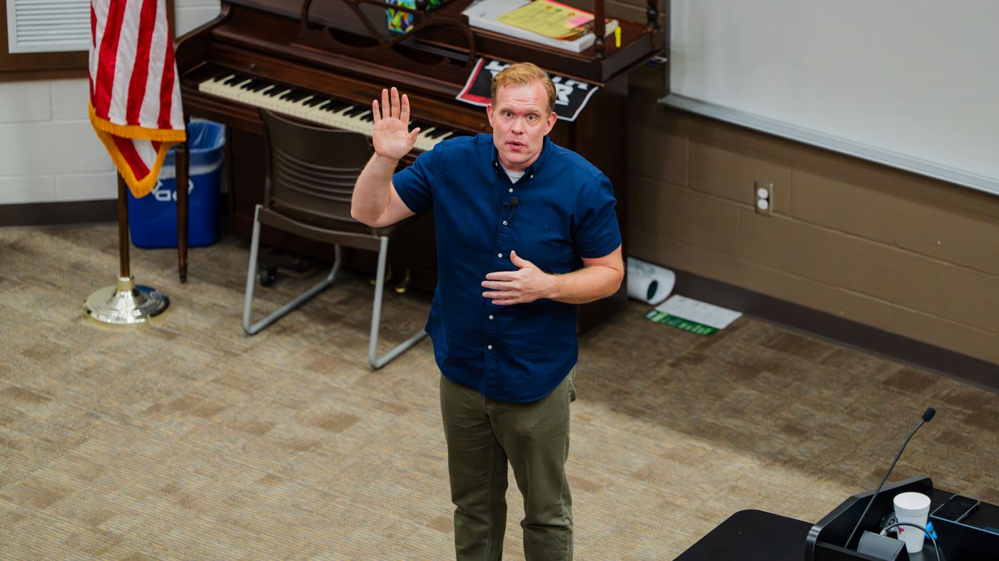 Ben Roberts teaching a room of high school students